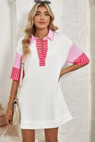 White Stripe Colorblock Sleeve Collared Mini Dress (size: (US 8-10)M)