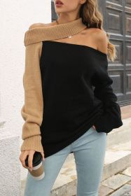 Black Two Tone Contrast Off The Shoulder One Collar Sweater (size: (US 8-10)M)