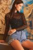 Black Rhinestone Mesh Mock Neck Top