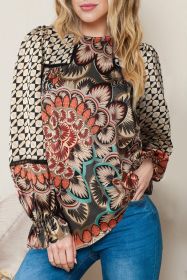 Bohemian Patterned Pullover Long Sleeve Blouse (size: (US 12-14)L)
