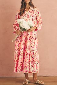 Orange Abstract Geometric Printed V Neck Maxi Dress (size: (US 12-14)L)