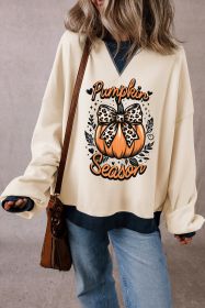 White Pumpkin Season Bow Colorblock Edge Graphic Sweatshirt (size: (US 20-22)2XL)