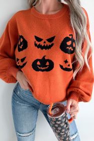 Orange Halloween Pumpkin Jack-O-Lantern Sweater (size: (US 12-14)L)