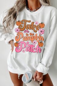 White Take Me to the Pumpkin Patch Floral Halloween Sweatshirt (size: (US 12-14)L)
