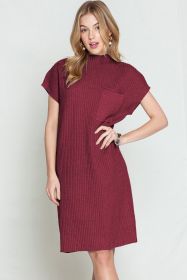 Red Patch Pocket Ribbed Knit Short Sleeve Sweater Dress (size: (US 8-10)M)