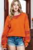 Carrot Splicing Lantern Sleeve Side Slits Sweatshirt