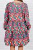 Sky Blue Floral Allover Print Shirred Plus Size Mini Dress