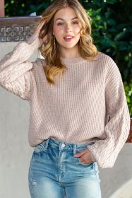 Parchment Chunky Knit Sleeve Drop Shoulder Sweater (size: (US 8-10)M)