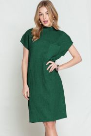 Blackish Green Patch Pocket Knit Short Sleeve Sweater Dress (size: (US 8-10)M)