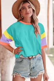 Light Blue Color Block Sleeve Round Neck Oversize Top (size: (US 12-14)L)