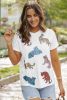 White Sequin Tiger Patch Graphic Round Neck T Shirt