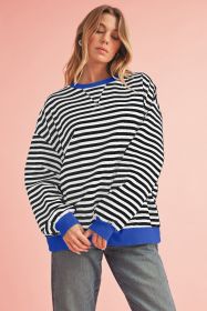 Black Stripe Contrast Edge Cross Seam Oversized Sweatshirt (size: (US 12-14)L)
