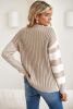 Khaki Cable Knit Colorblock Crew Neck Drop Shoulder Sweater