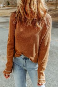 Brown Textured Crewneck Long Sleeve Top (size: (US 12-14)L)