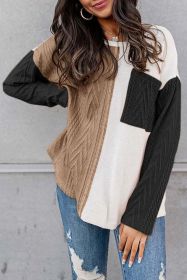 Black Long Sleeve Colorblock Chest Pocket Textured Knit Top (size: (US 12-14)L)