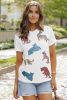 White Sequin Tiger Patch Graphic Round Neck T Shirt