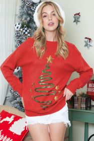 Red Sequin Christmas Tree Holiday Sweater (size: (US 8-10)M)