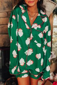 Green Christmas Santa Claus Satin Shirt and Shorts Pajama Set (size: (US 8-10)M)
