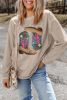 Smoke Gray Cowboy Boots Graphic Corded Loose Sweatshirt