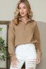 Flaxen Waffle Knit Patchwork Zipped Collared Long Sleeve Top