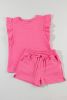 Bonbon Textured Ruffle Sleeve Tee and Drawstring Shorts Set