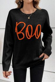 Black Halloween Boo Drop Shoulder Knit Sweater (size: (US 12-14)L)