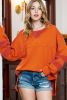 Carrot Splicing Lantern Sleeve Side Slits Sweatshirt