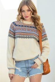 Multicolor Geometric Pattern Pullover Sweater (size: (US 8-10)M)