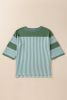 Mist Green Striped Patchwork Oversized Tee