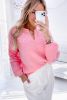 Peach Blossom Flower Pattern Knitted Notched Neck Sweater