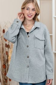 Gray Lattice Texture Retro Flap Pocket Button Quilted Shacket (size: (US 12-14)L)