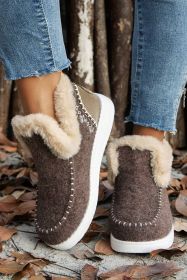 Coffee Suede Stitching Patchwork Plush Lined Anklet Boots (size: (US 6)37)