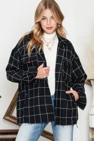 Black Plaid Button Up Shirt Shacket with Flap Pockets (size: (US 8-10)M)