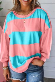 Light Blue Colorblock Drop Sleeve Round Neck Top (size: (US 12-14)L)