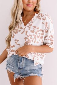 White V Neck Pocketed Leopard Plus Size Top (size: (US 18W-20W)2X)