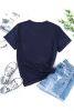 Blank T Shirt - Dark Blue Casual Solid Color Crew Neck Tee Customized