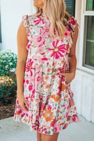 Floral Print Casual Ruffled Sleeveless Tiered Short Dress (size: (US 8-10)M)