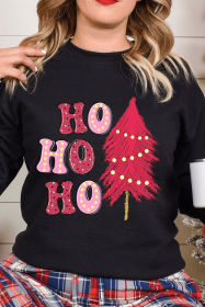 Black HO HO HO Christmas Tree Graphic Pullover Sweatshirt (size: (US 20-22)2XL)