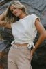 White Center Seamed Side Drawstring Cap Sleeve T-shirt