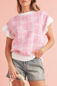 White Floral Ruffle Bell Sleeve Knit Top (size: (US 8-10)M)