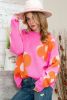 Pink & Orange 60s Floral Cable Knitted Sweater