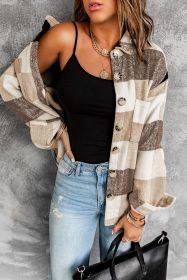 Khaki Plaid Color Block Buttoned Pocketed Shacket (size: (US 12-14)L)