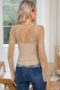 Apricot Mesh Crochet Patchwork Slim Fit Long Sleeve Blouse