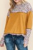 Orange Leopard Print Waffle Knit Patchwork Top