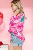 Pink 60s Floral Print Drop Shoulder Tunic Top