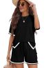 Black Contrast Trim Tee and Drawstring Shorts Set