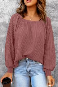 Pink Waffle Texture Casual Square Neck Pullover Top (size: (US 12-14)L)