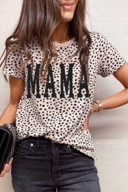 Apricot Leopard MAMA Graphic Crew Neck T Shirt (size: (US 8-10)M)