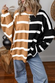 Light Beige Striped Colorblock Drop Shoulder Sweater (size: (US 12-14)L)