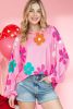 Pink 60s Floral Print Drop Shoulder Tunic Top
